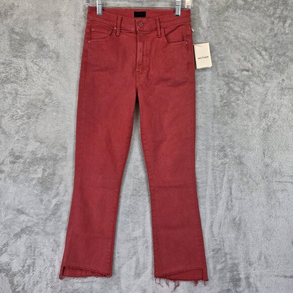 Mother Jeans Womens 26 Hot Rod Red Insider Crop Step Fray Raw Hem Flare Made USA - Picture 1 of 15